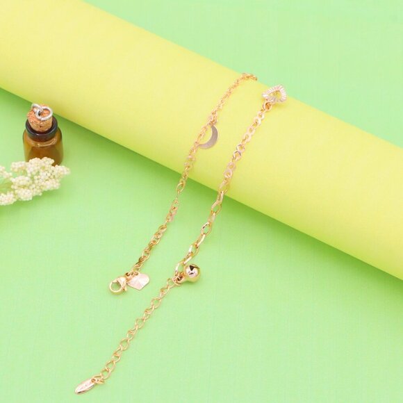 "Rose Gold Anklet with Heart, Leaf & Moon Charms, XPAL1046 - Picture 6 of 12